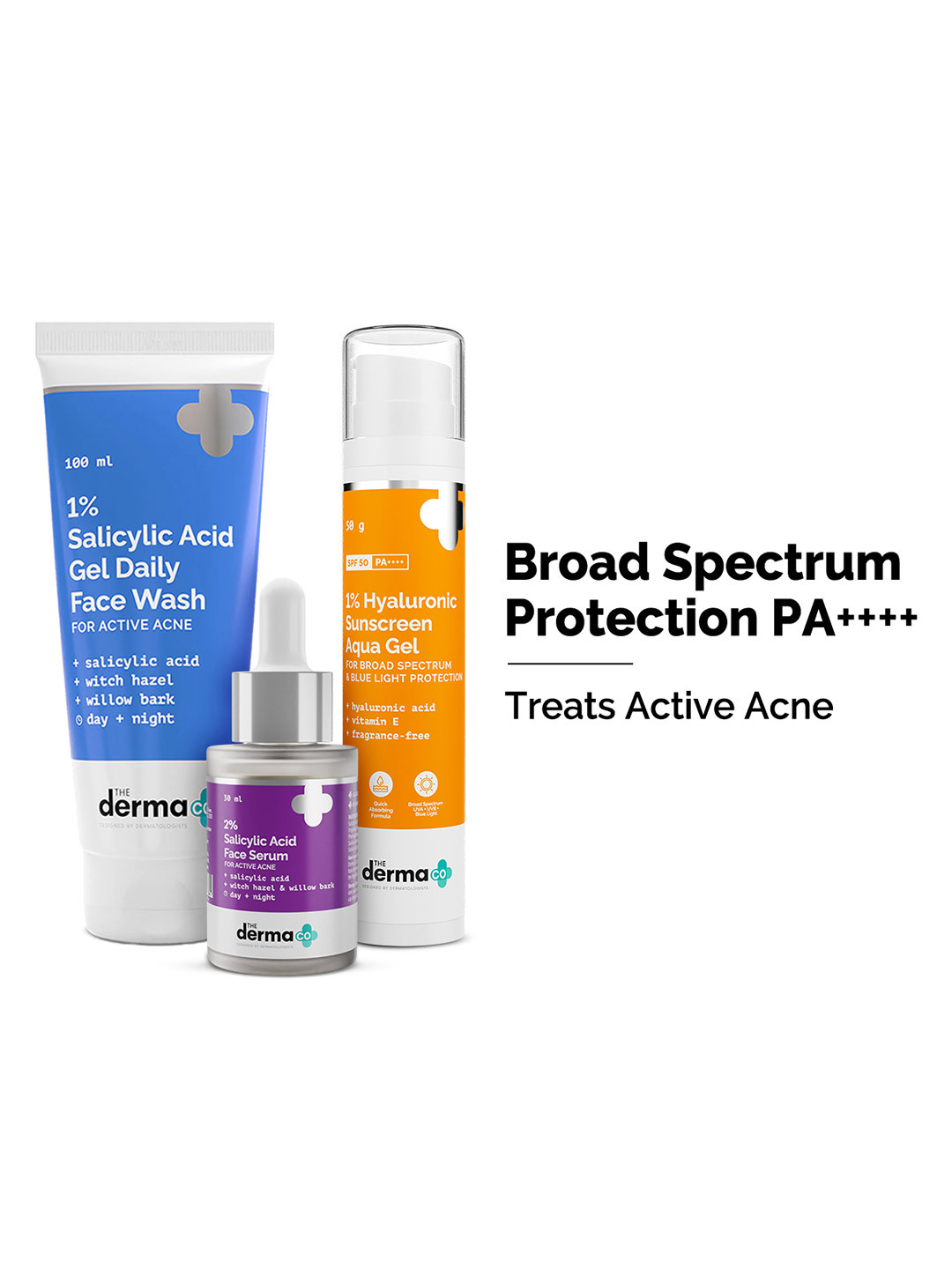 The Derma co. Set of 1% Hyaluronic Sunscreen - 2% Salicylic Acid Serum & Face Wash