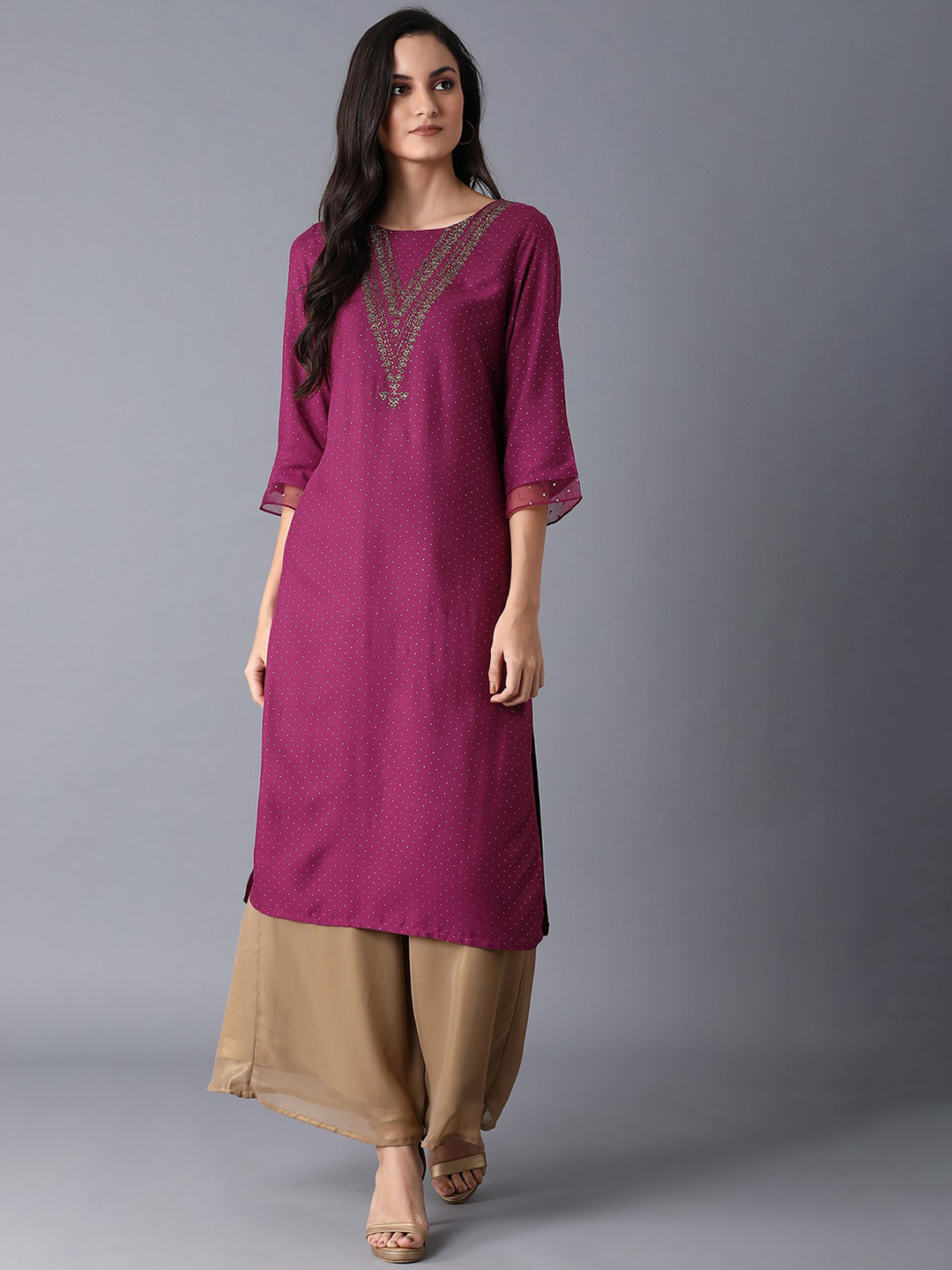 W Women Purple Printed Kurta