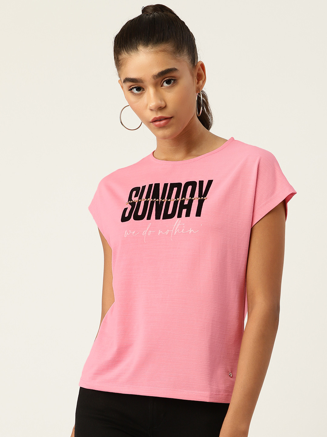 Monte Carlo Women Pink Typography Printed T-shirt