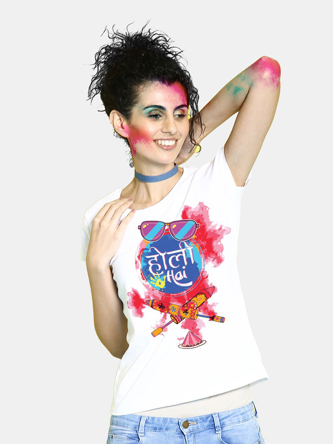 BonOrganik Women White Holi Hai Printed T-shirt