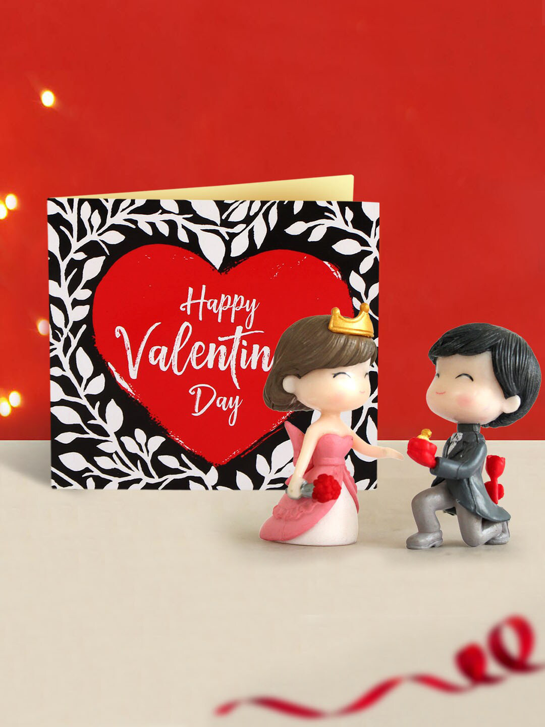 TIED RIBBONS Red & Black Valentine Gift Set Romantic Love Couple Showpiece With Card