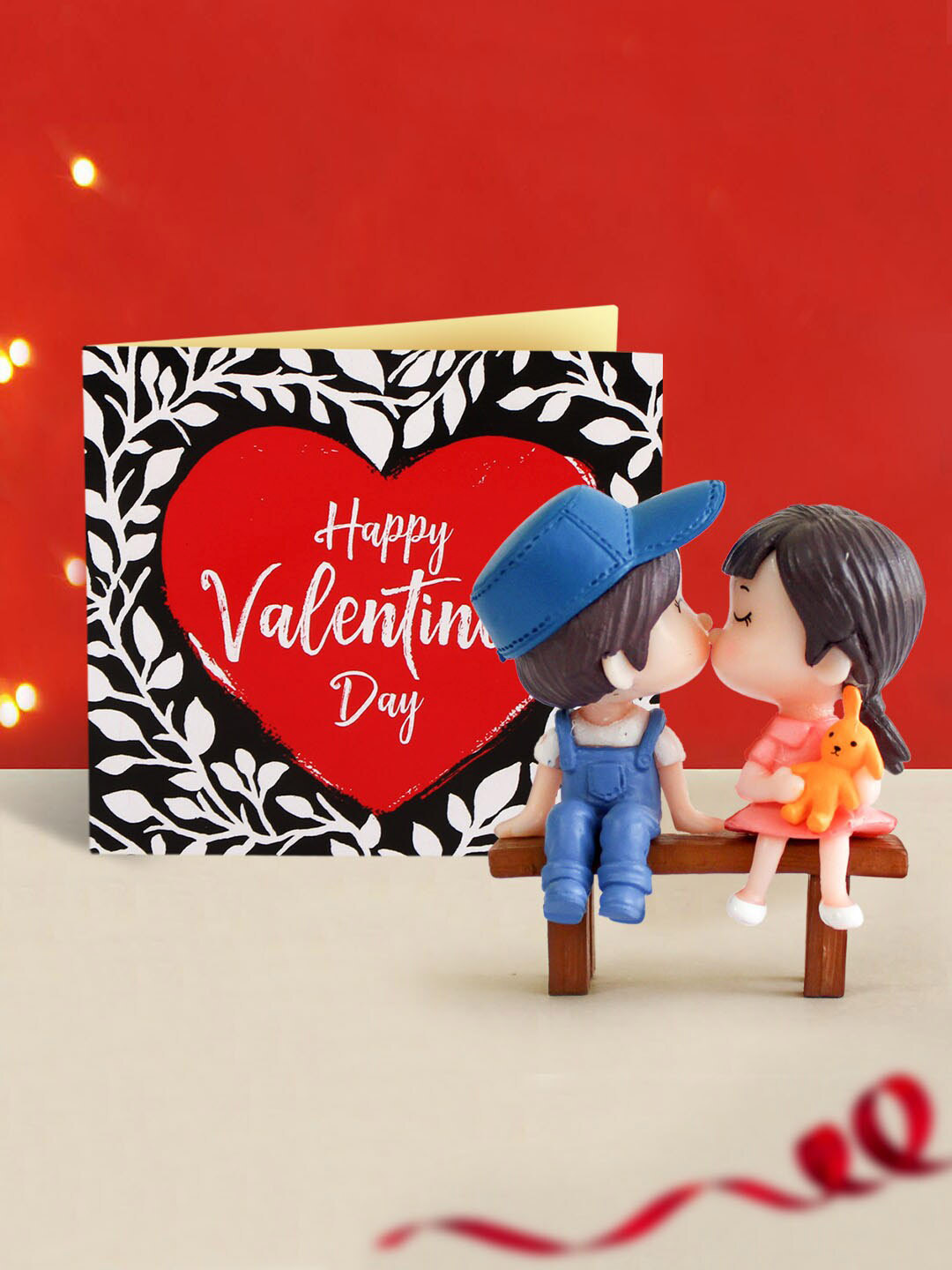 TIED RIBBONS Blue & Red Valentine Showpiece with Greeting Card