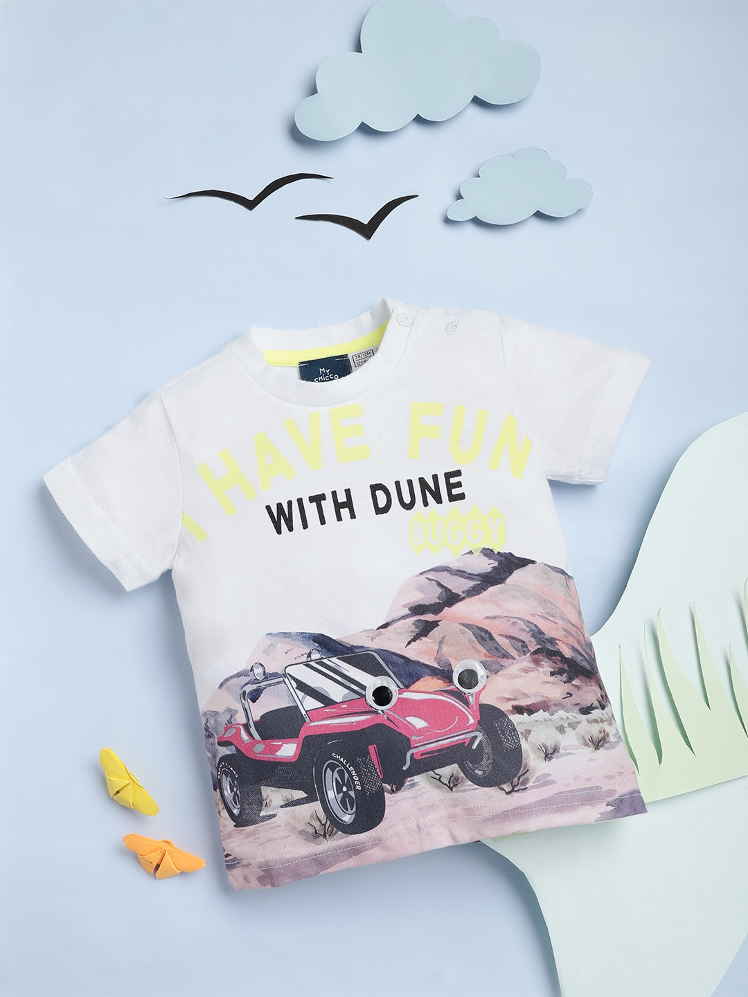 Chicco Boys White & Brown Printed Pure Cotton T-shirt
