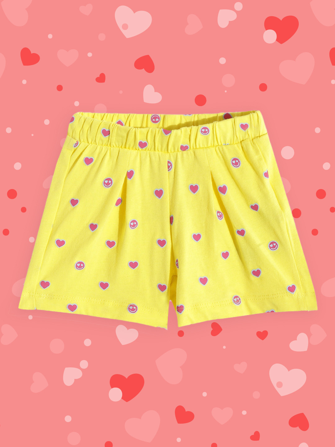 Chicco Girls Yellow & Pink Heart Printed Shorts