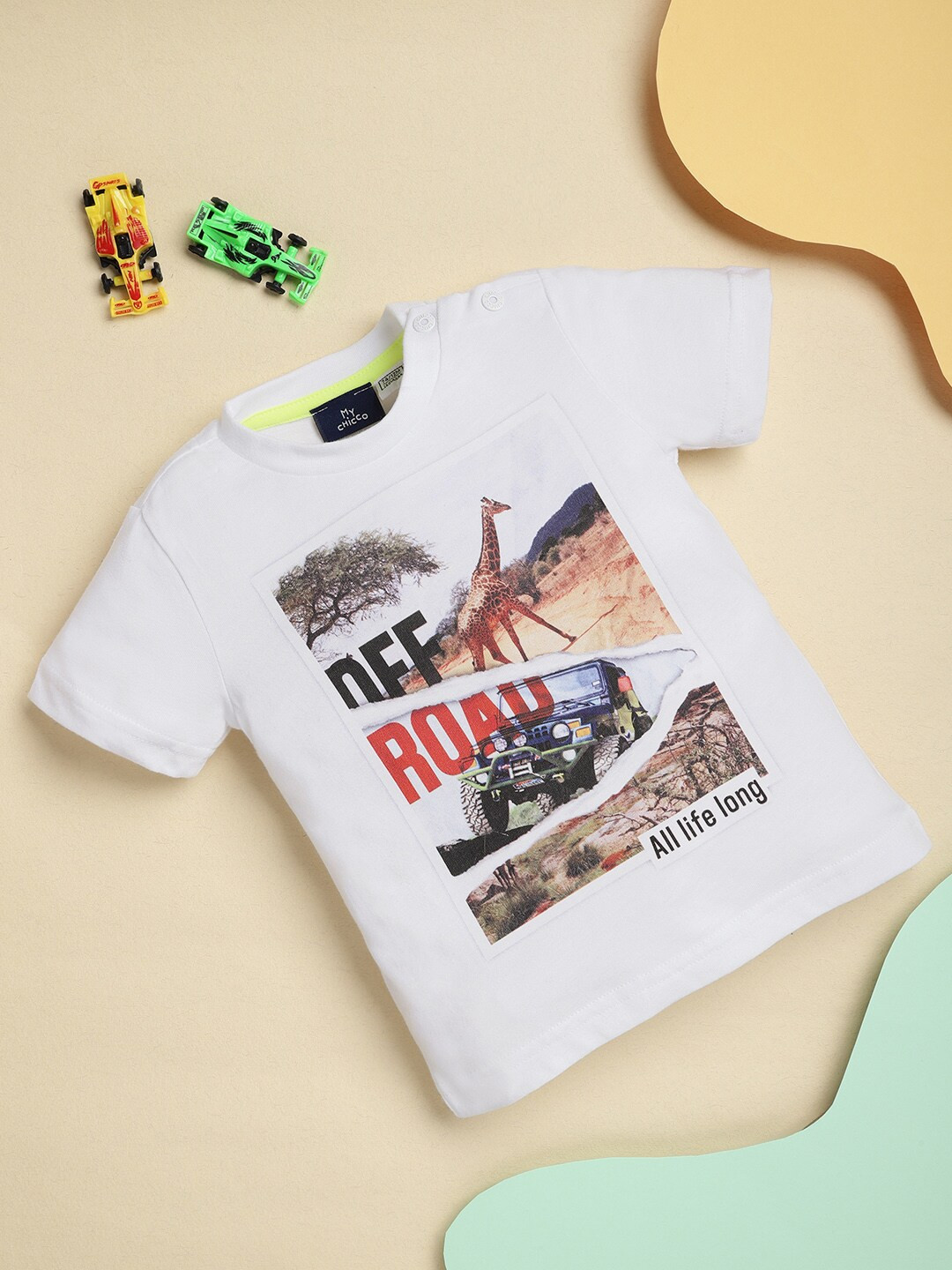 Chicco Boys White & Brown Printed Cotton T-shirt