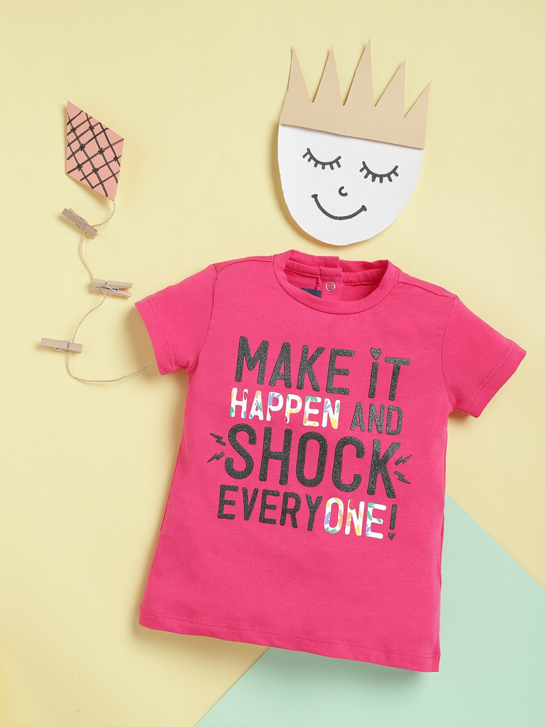 Chicco Infant Girls Pink & Black Typography Print T-shirt
