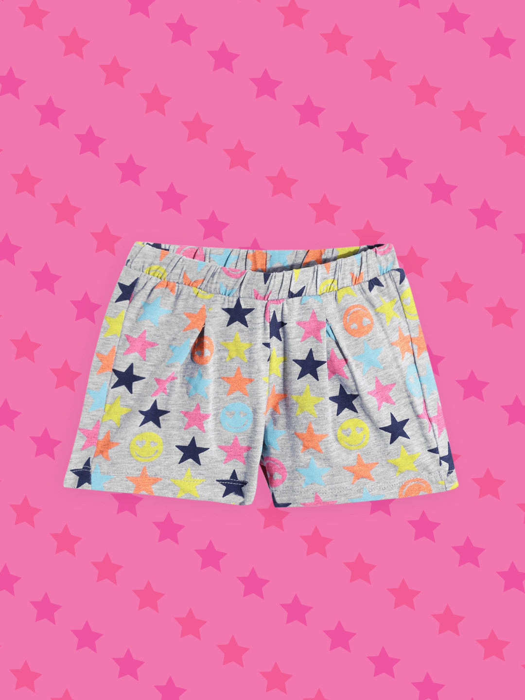 Chicco Girls Grey Melange & Pink Conversational Printed Front Pleated Shorts