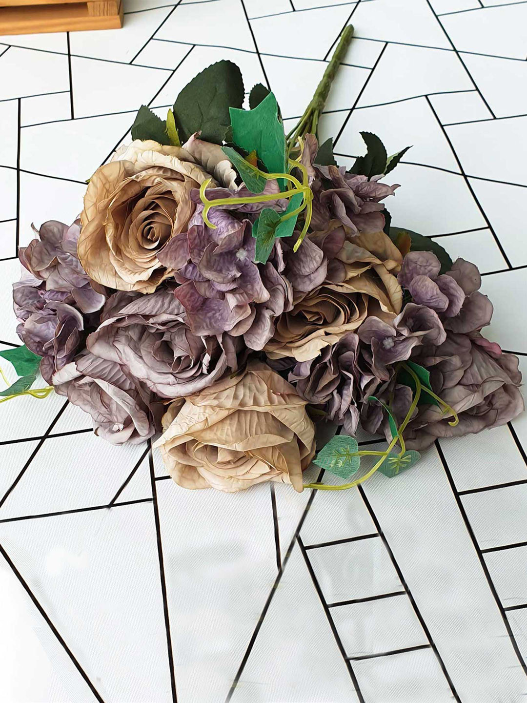 Art Street Purple & Beige Artificial Rose Flowers Bunch For Home Decoration