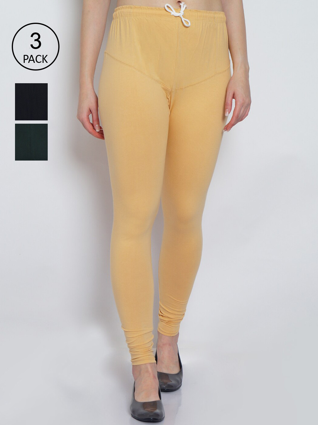 GRACIT Women Pack Of 3 Black Solid Churidhar-Length Leggings