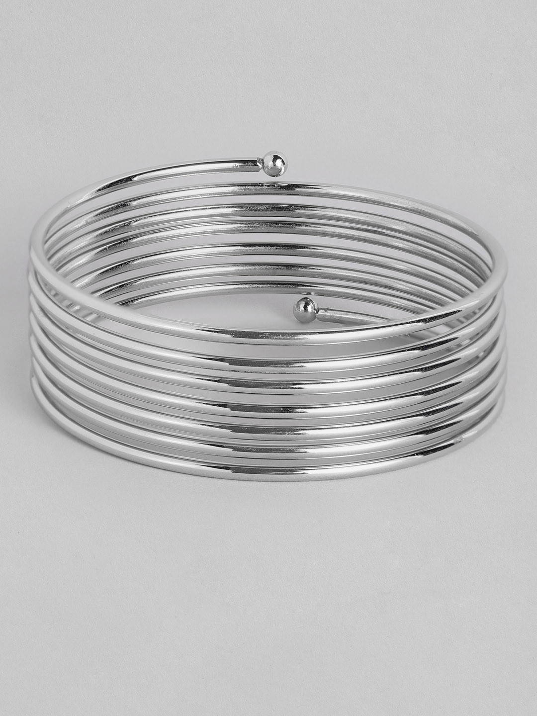 I Jewels Silver Rhodium-Plated Spring Kada Bangle