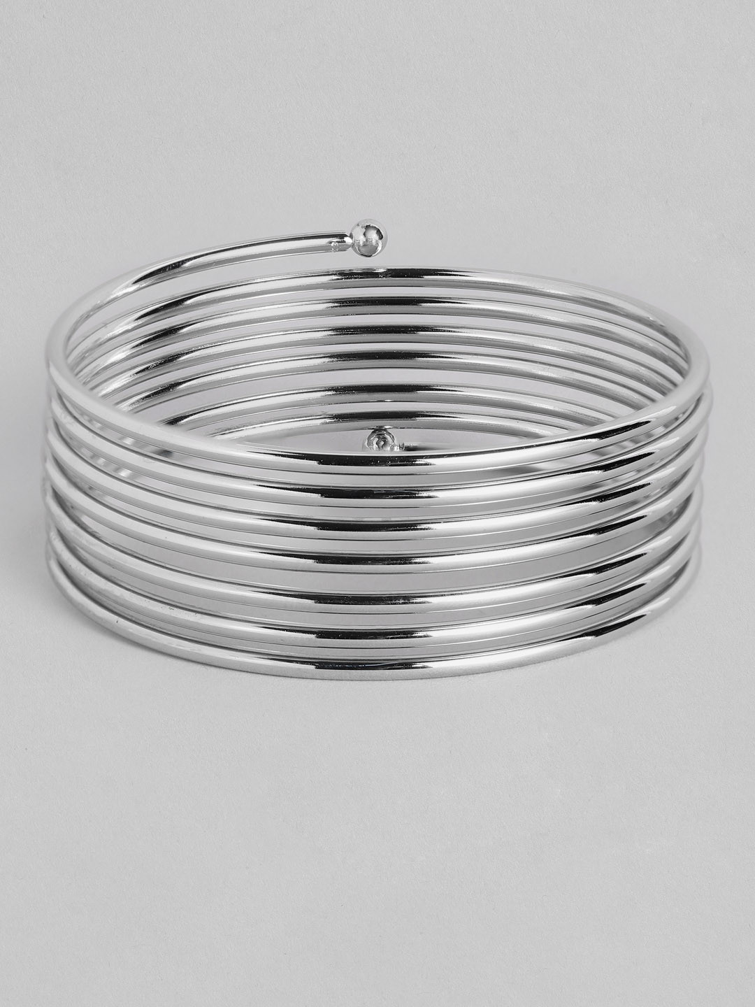 I Jewels Silver Rhodium-Plated Spring Kada Bangle