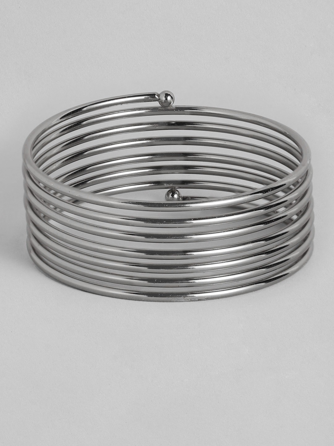 I Jewels Rhodium-Plated Spring Bangle