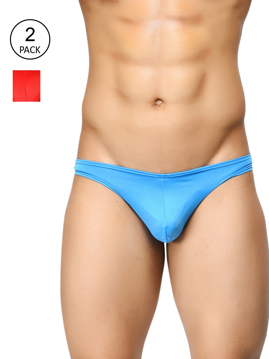 BASIICS by La Intimo Men Pack Of 2 Solid Blue & Red Low Rise Featherlight Bikini Briefs