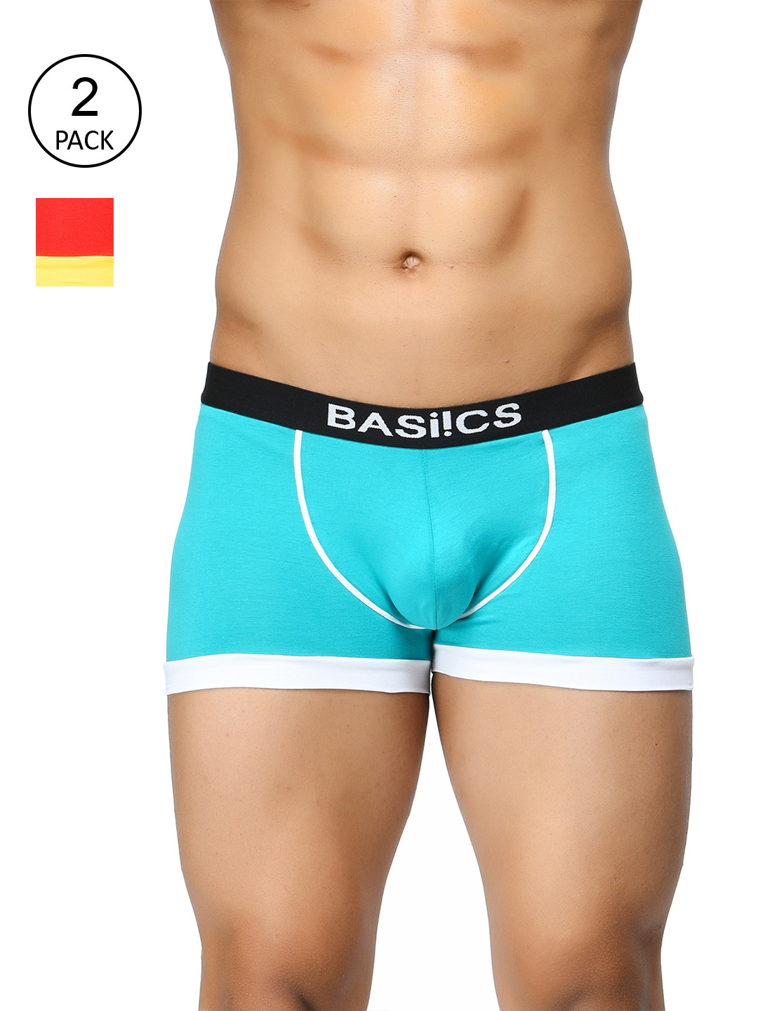 BASIICS by La Intimo Men Pack Of 2 Red & Yellow Solid Low Rise Boy Shorts Briefs