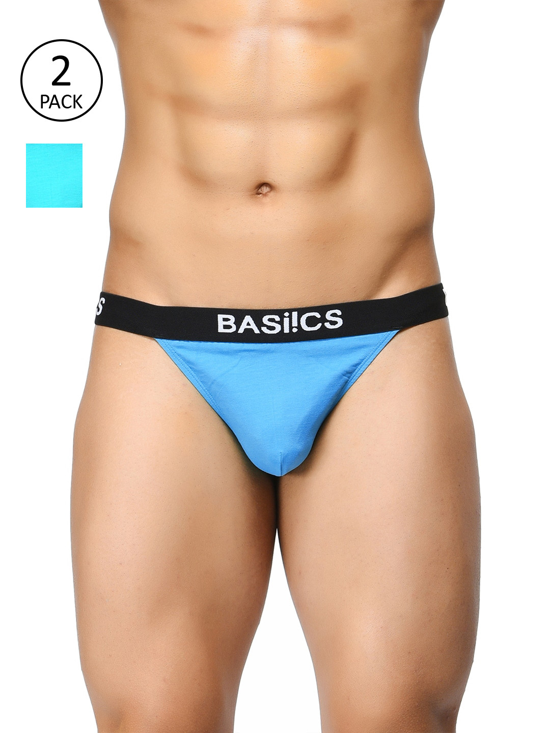 BASIICS by La Intimo Men Pack Of 2 Blue & Teal Solid Low Rise Thongs