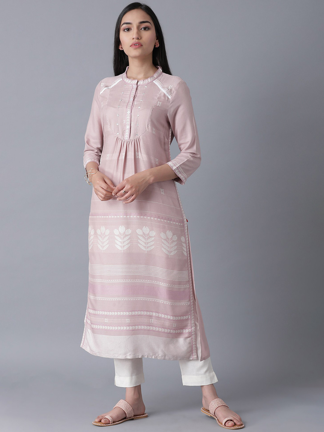 W Women Lavender Ethnic Motifs Kurta