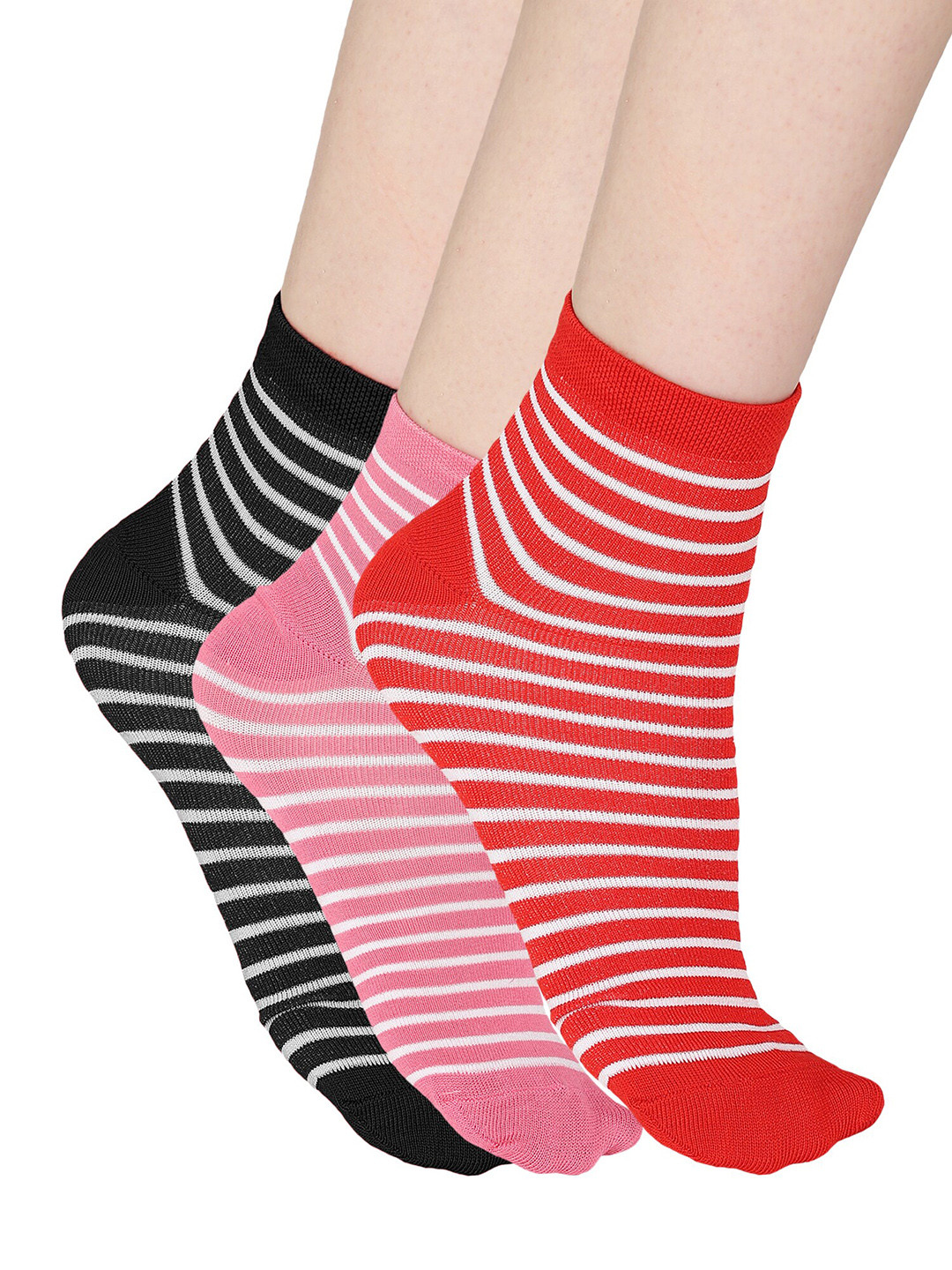 Bodycare Women Pack of 3 Red & White Striped Socks