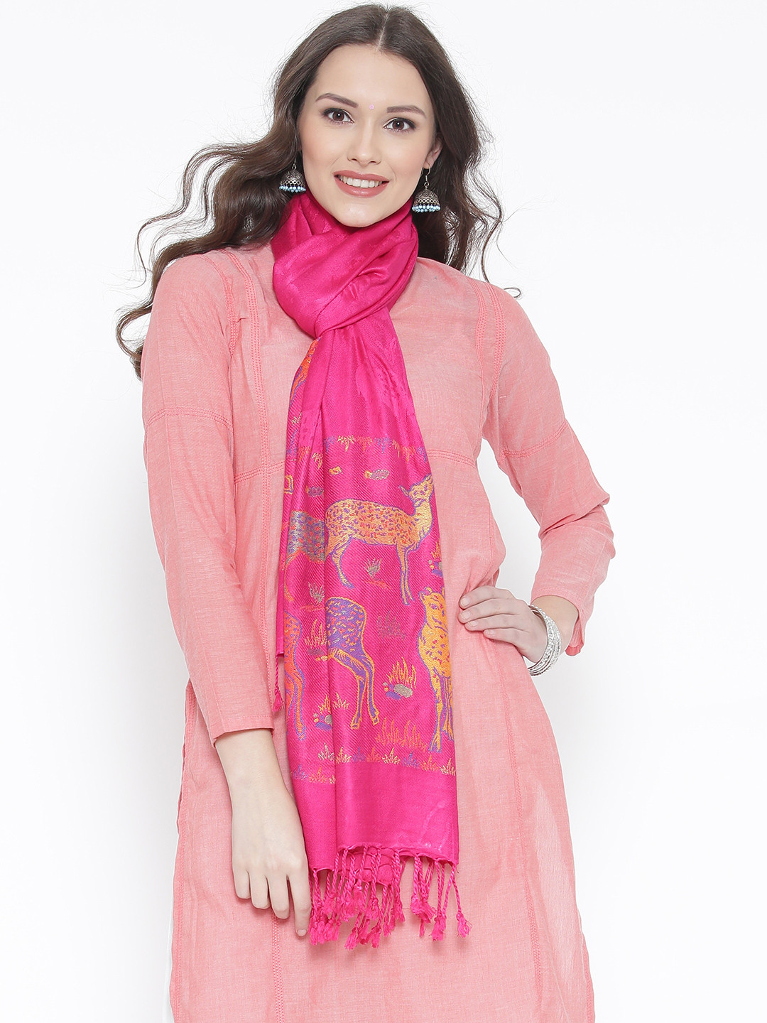 WEAVERS VILLA Pink Patterned Stole