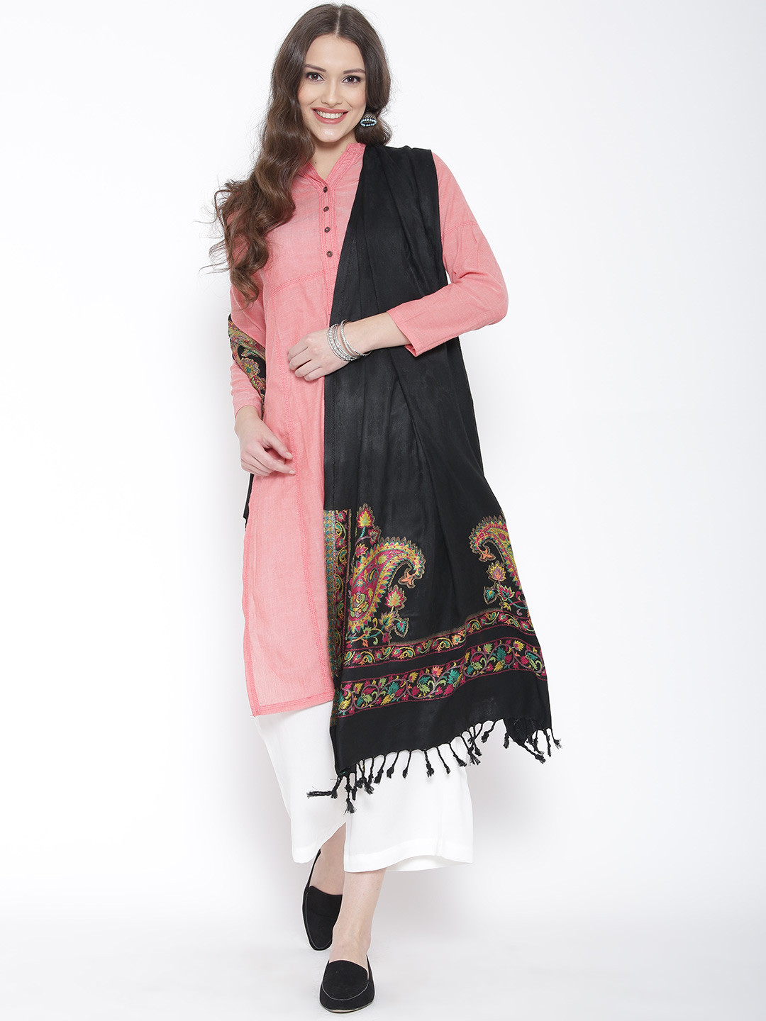 WEAVERS VILLA Black Patterned Stole