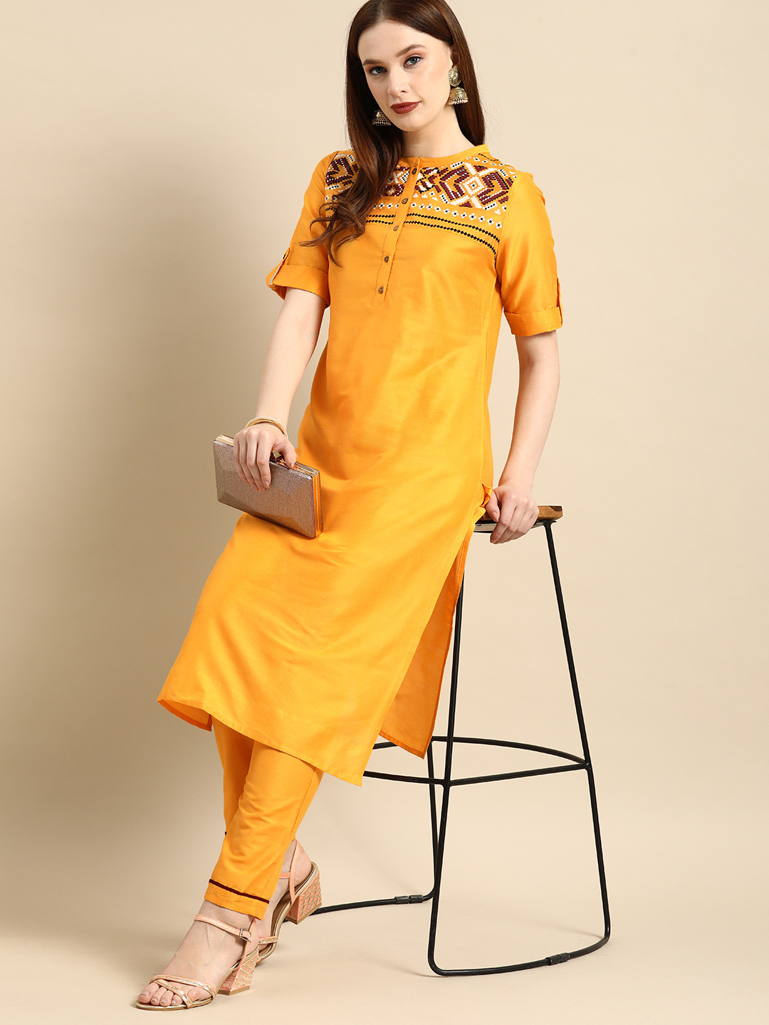 all about you Women Yellow Kurta with Trousers