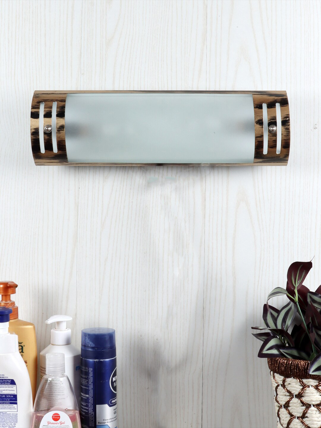 Devansh Gold Antique Finish Frosted Glass Bathroom Light