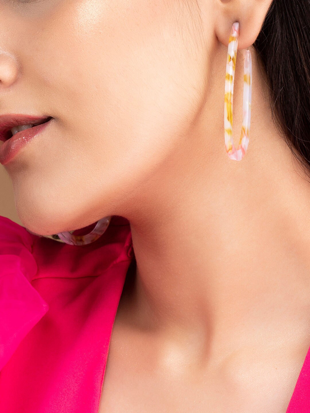 Rubans Set of 2 Multicolour Resin Oval Hoops & Glossy White Dome Stud Earrings