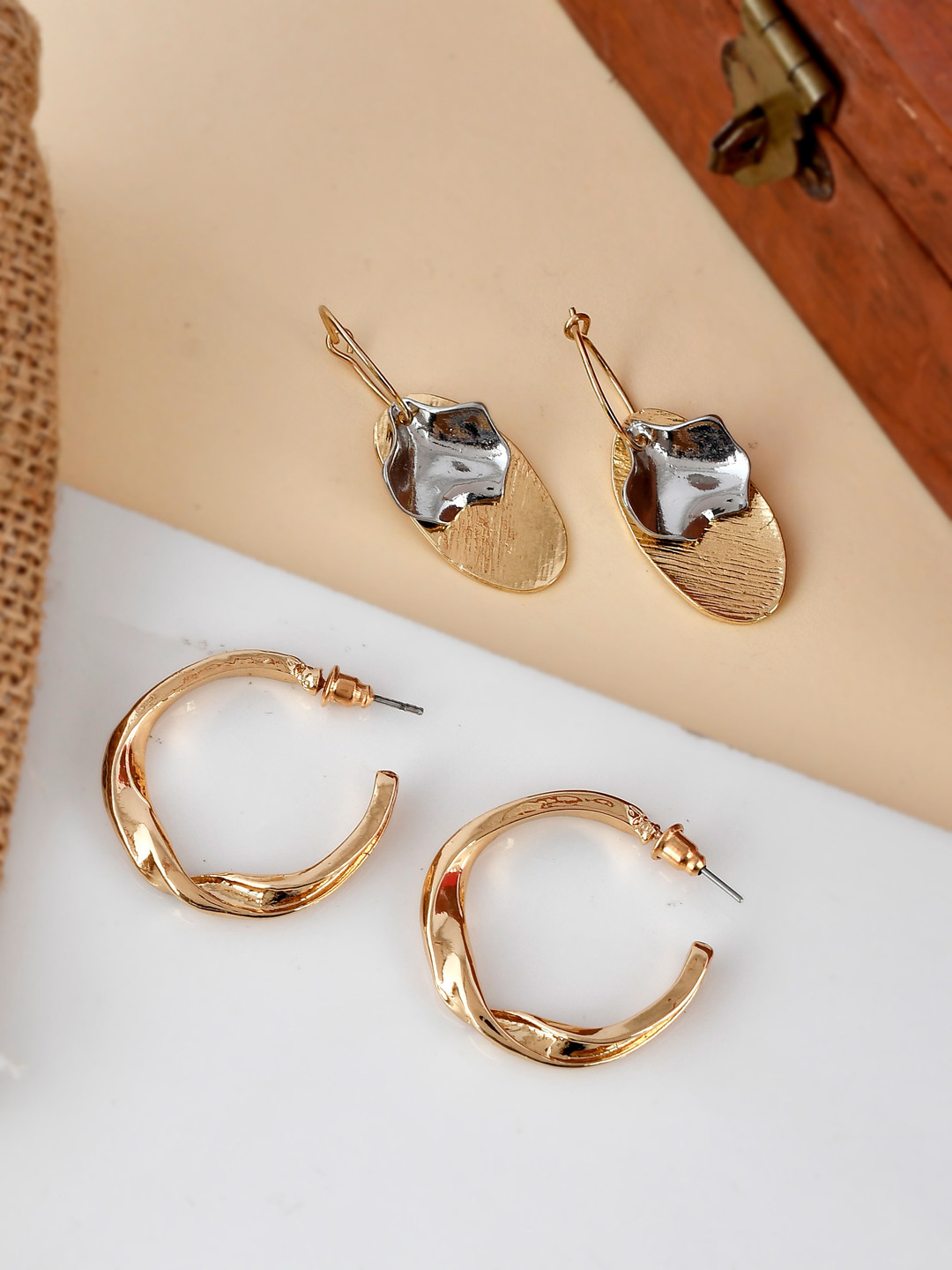 Shoshaa Gold-Plated Handcrafted Contemporary Hoop Earrings Set Of 2