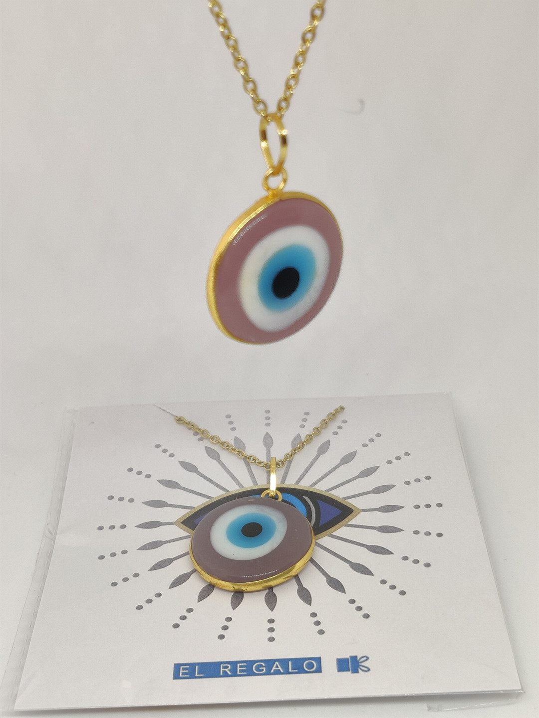 EL REGALO Women Gold Plated Blue & White Evil Eye Detail Necklace