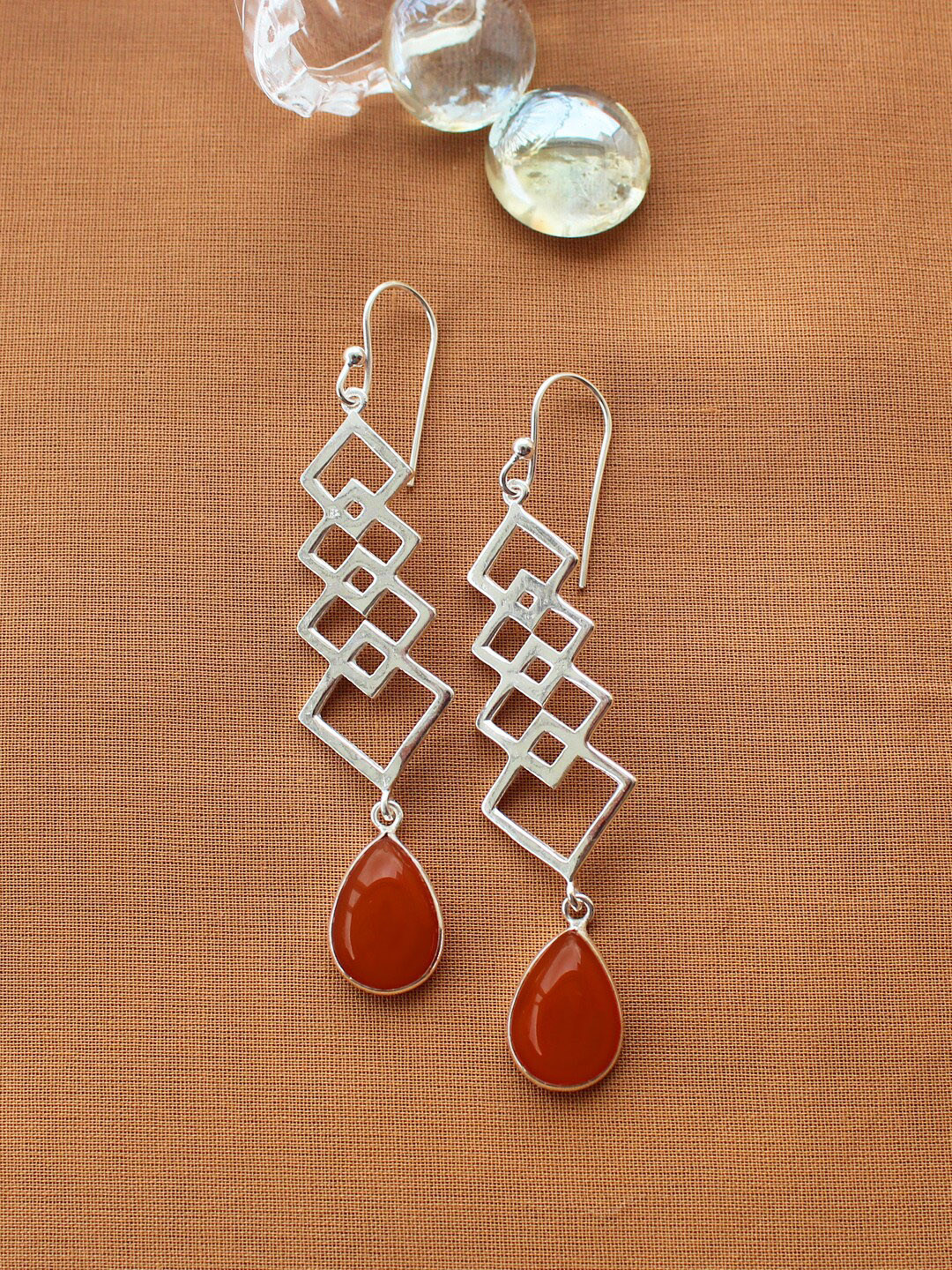 ERILINE JEWELRY Silver-Toned & Red Contemporary 925 Sterling Silver Drop Earrings