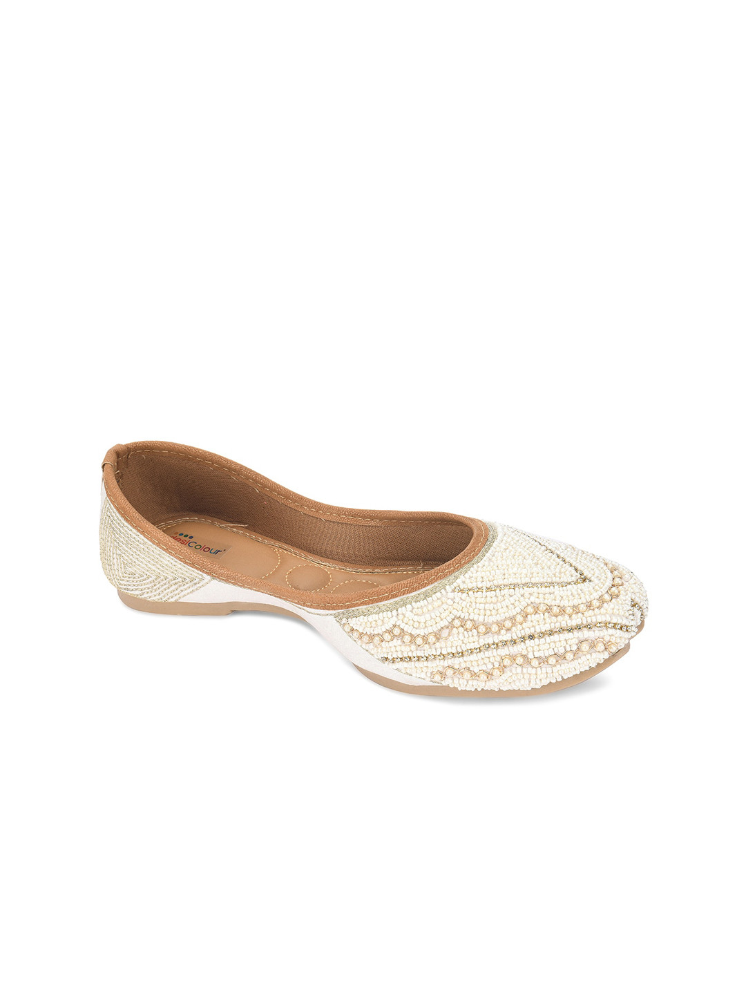 DESI COLOUR Women White Ethnic Mojaris Flats