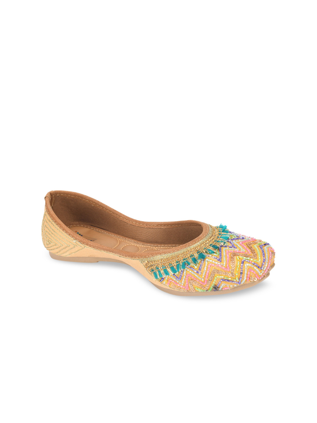DESI COLOUR Women Beige Ethnic Mojaris Flats