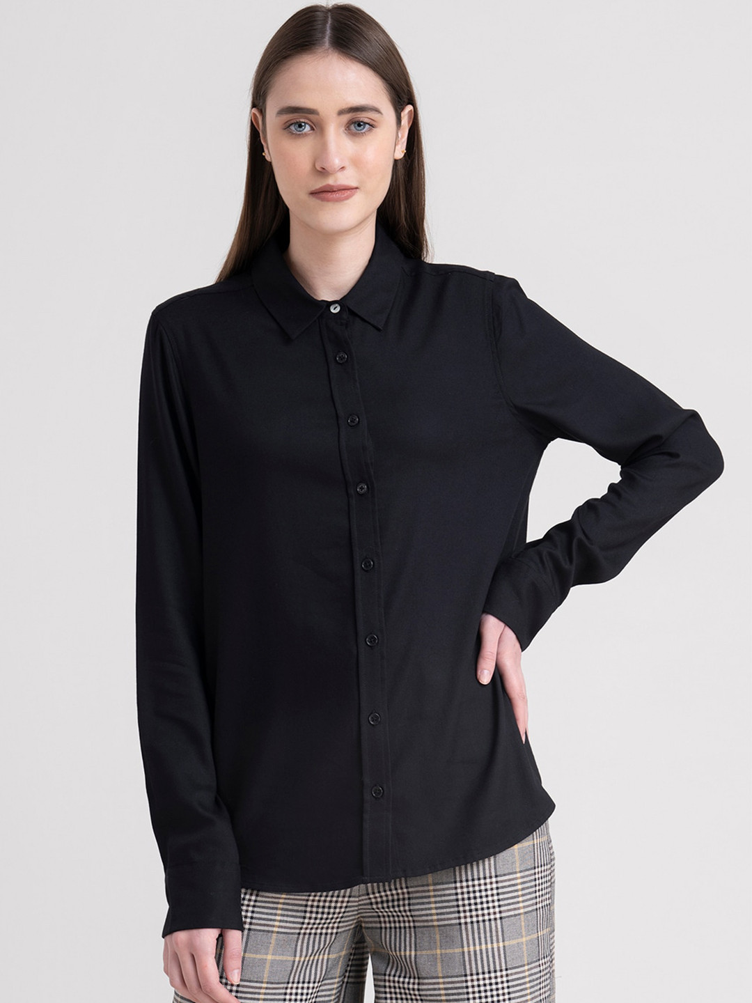 FABLE STREET Women Black Comfort Formal Shirt