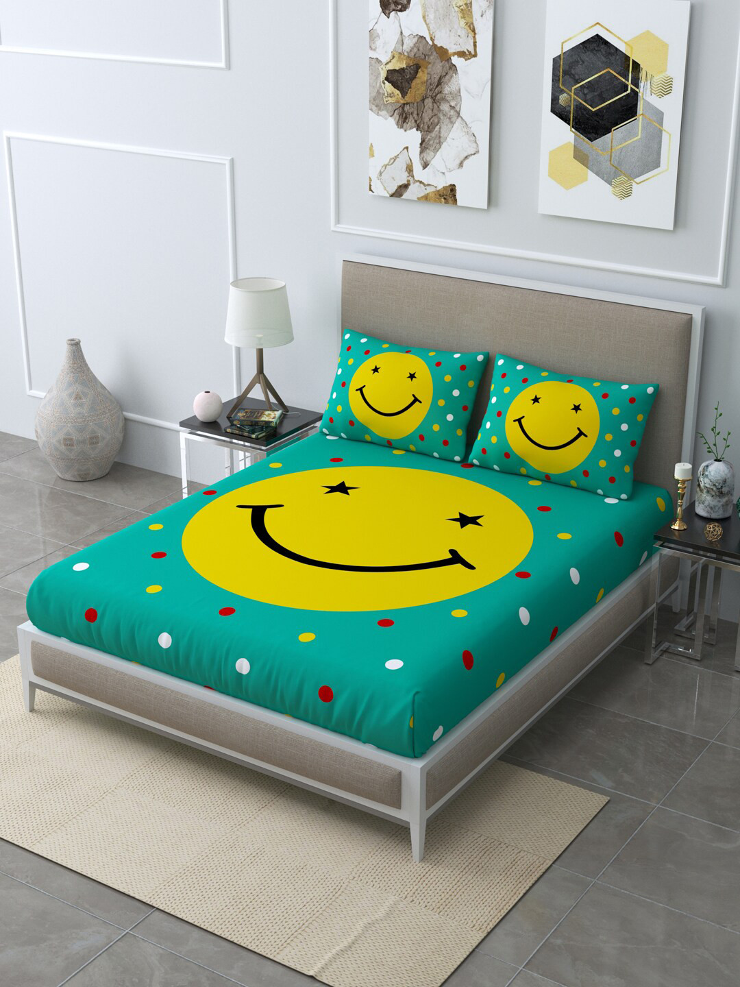 LIVING ROOTS Queen Size Jaipur Block Print Cotton Bedsheet With 2 Pillow Covers