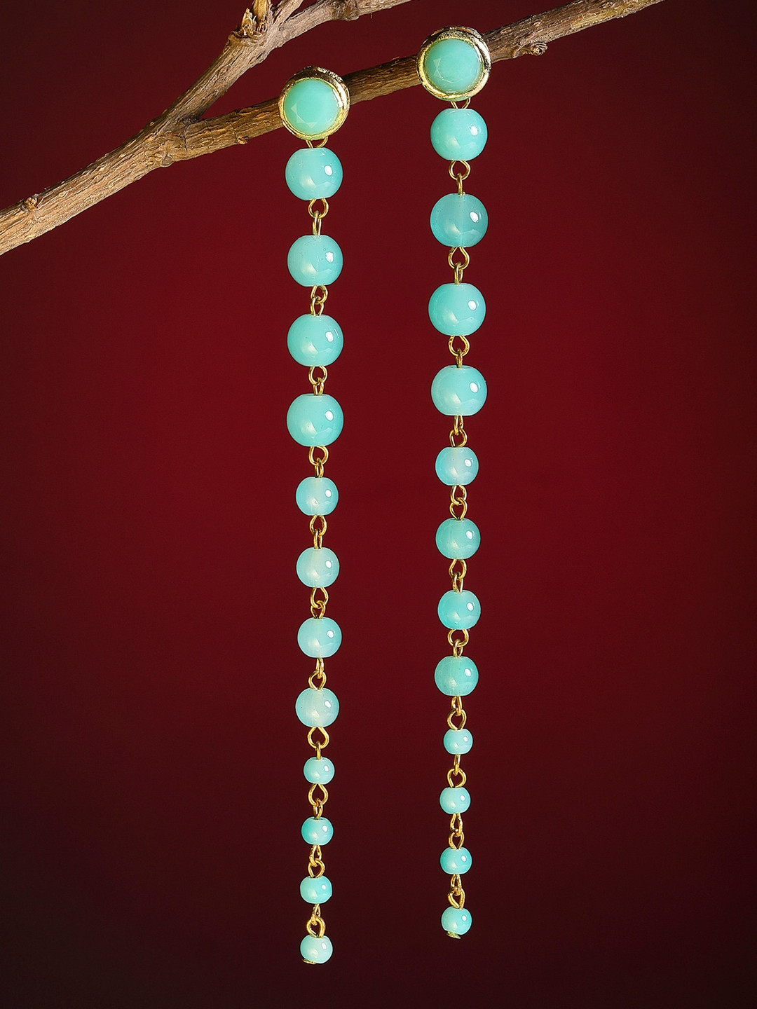 KARATCART Gold-Toned & Turquoise Blue Classic Studs Earrings