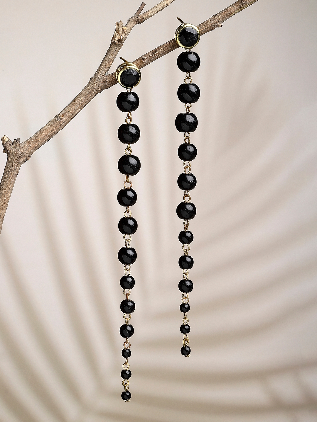 KARATCART Black Beads Classic Drop Earrings
