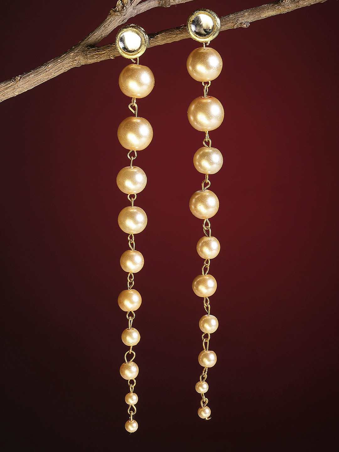 KARATCART Gold-Toned Pearl Beaded Classic Drop Earrings