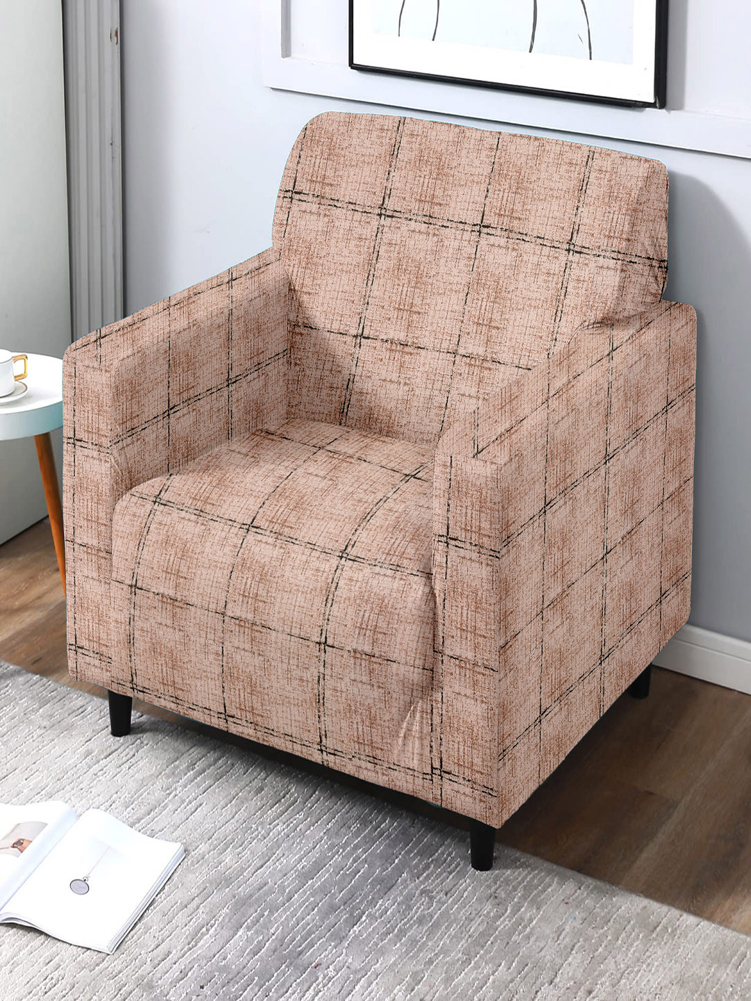 Cortina Brown Geometric Polyester Anti Slip 3PC Straight 6 Seater Sofa Cover-35x57In