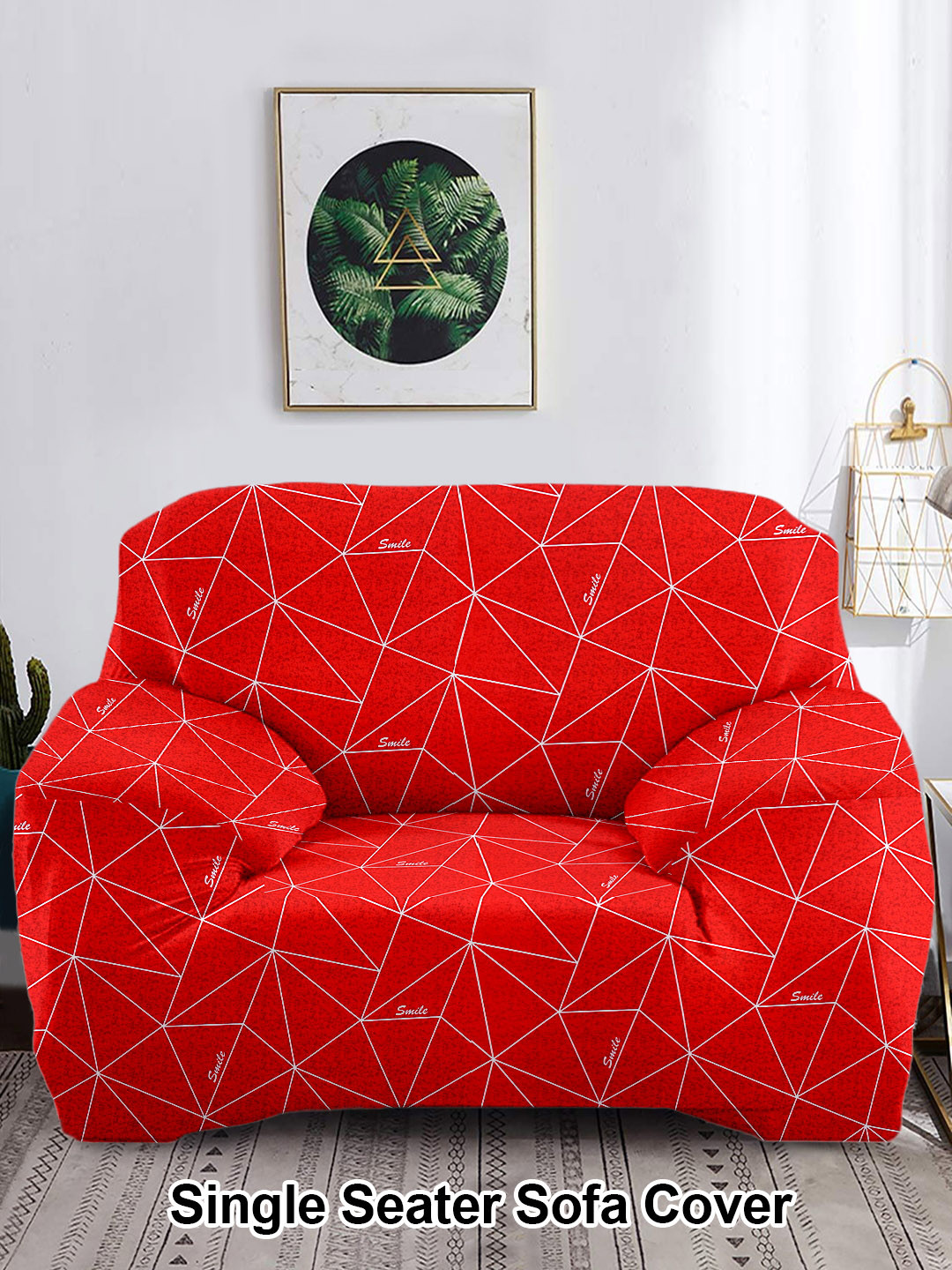 Cortina Red Printed 1-Seater Stretchable Non-Slip Sofa Slipcover