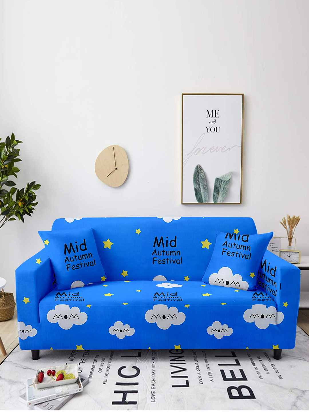 Cortina Blue Printed Stretchable Sofa Cover