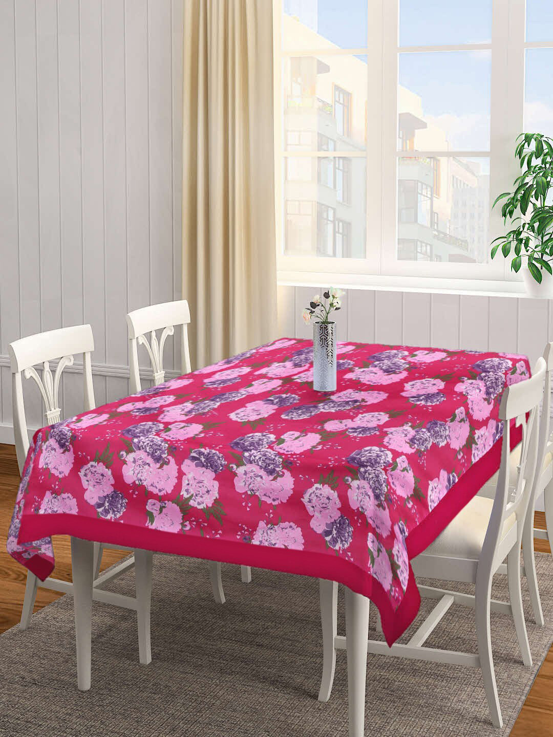 SHADES of LIFE Purple Floral Printed 6 Seater Table Cover Cloth