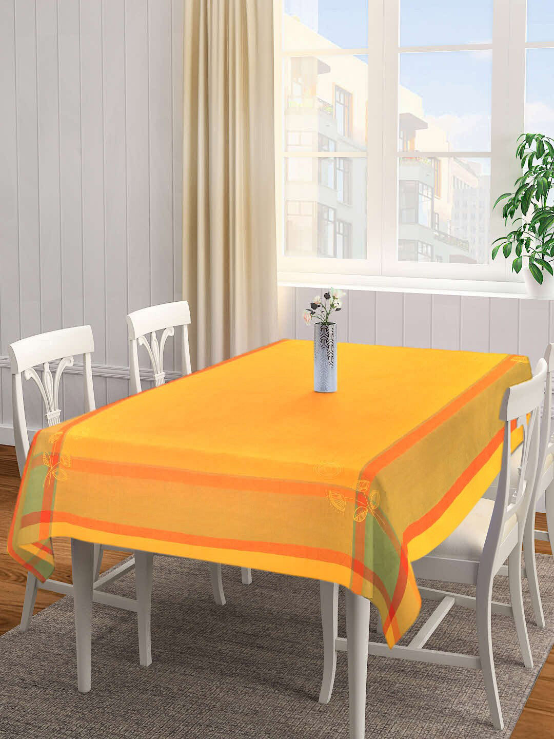 Shades of life Orange & Mustard Cotton 6 Seater Table Cloth