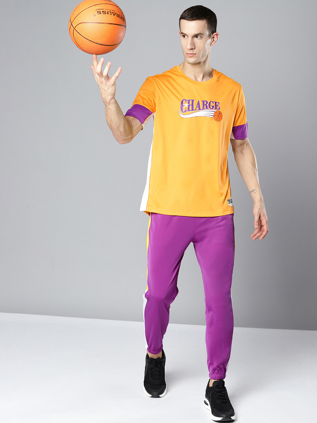 HRX By Hrithik Roshan Basketball Men Gold Fusion Rapid-Dry Typography Tshirts