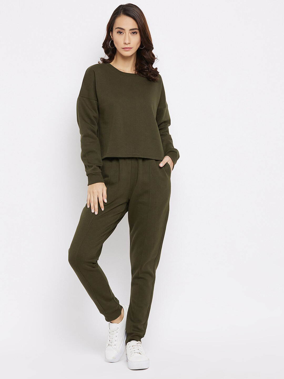 Nun Women Olive Green Sweatshirt with Joggers