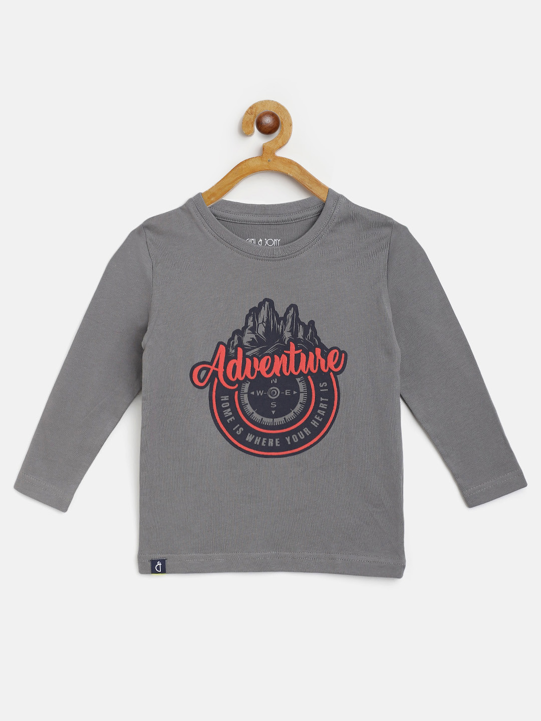 Gini and Jony Boys Charcoal Grey & Black Pure Cotton Printed T-shirt