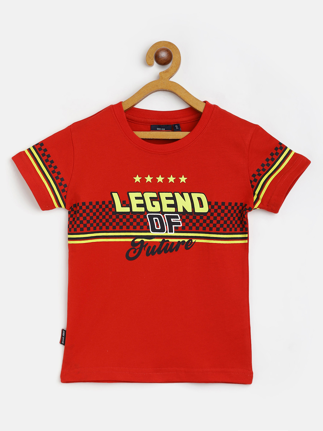 Gini and Jony Boys Red & Black Pure Cotton Typography Printed T-shirt