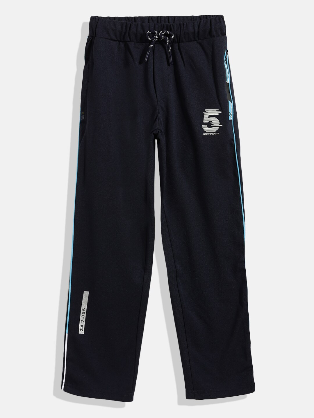 Monte Carlo Boys Navy Blue Solid Cotton Track Pants