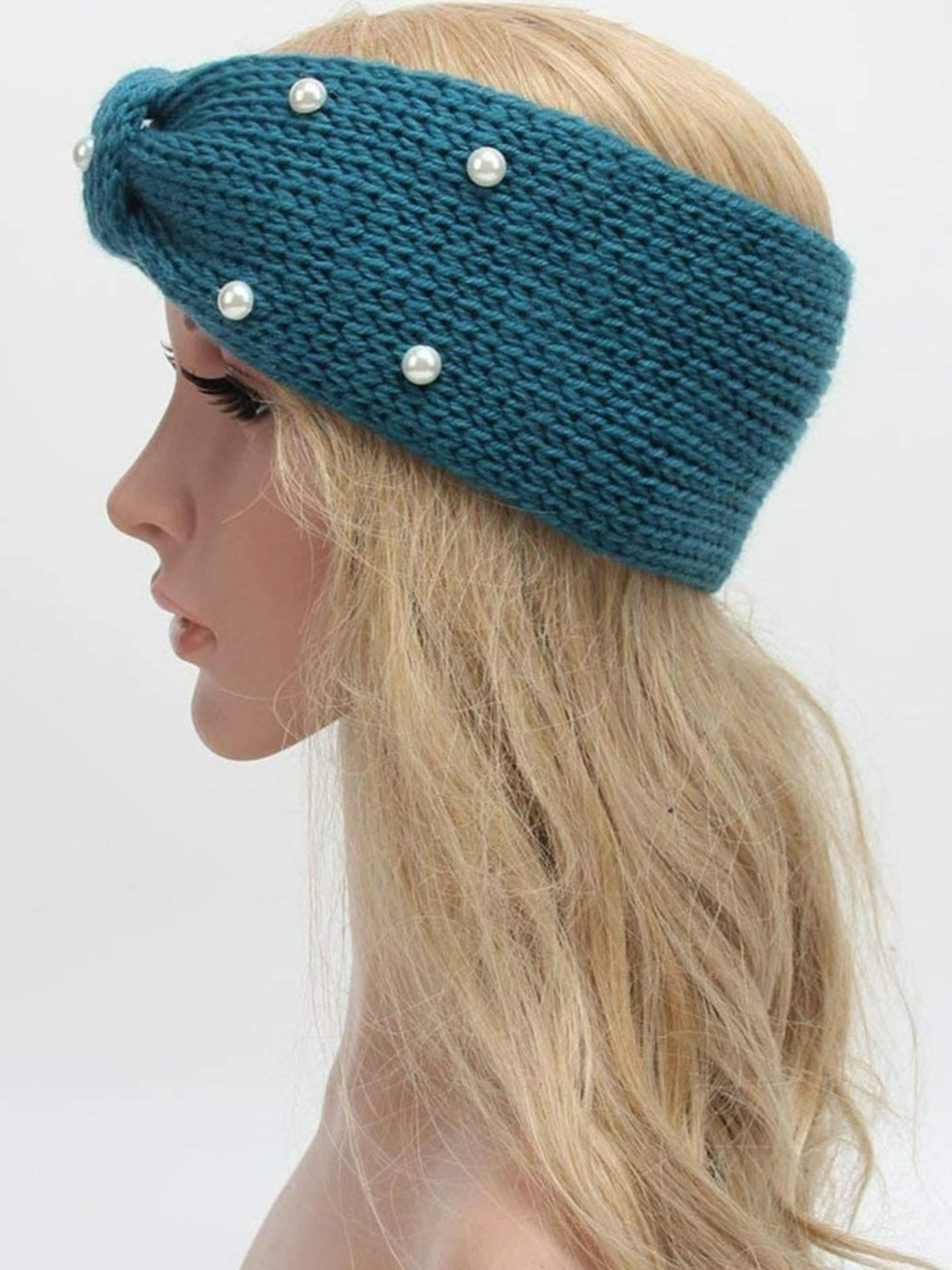 EL REGALO Women Teal Perl Knitted Headband