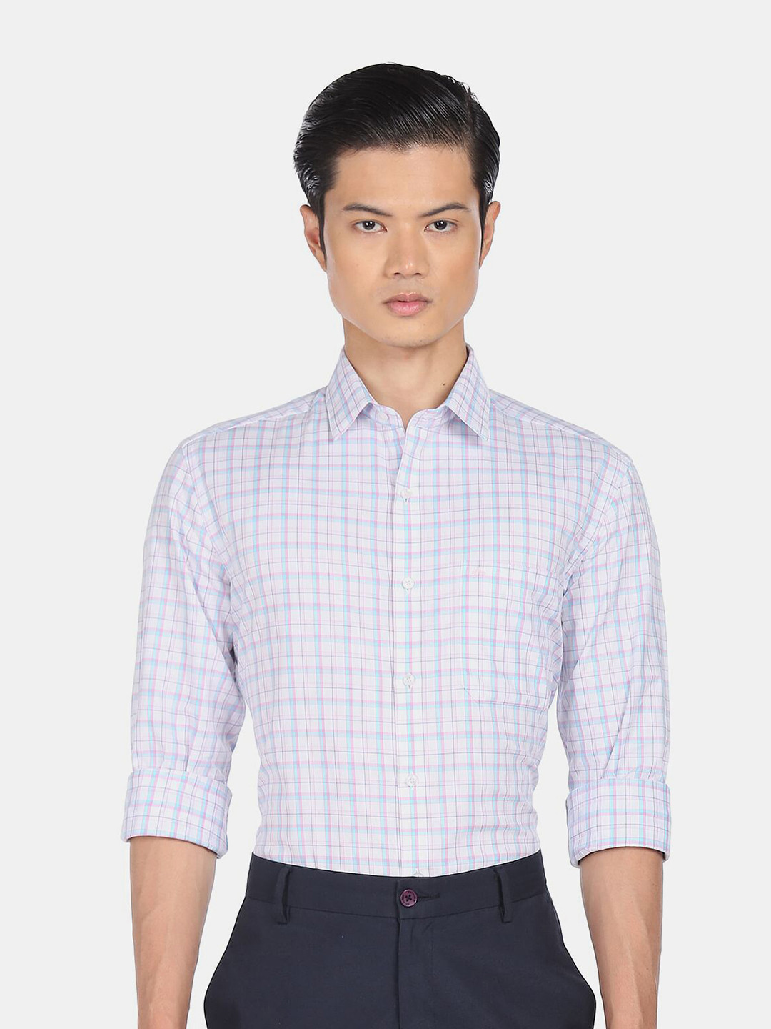 Arrow Men Pink Slim Fit Tartan Checks Checked Cotton Formal Shirt
