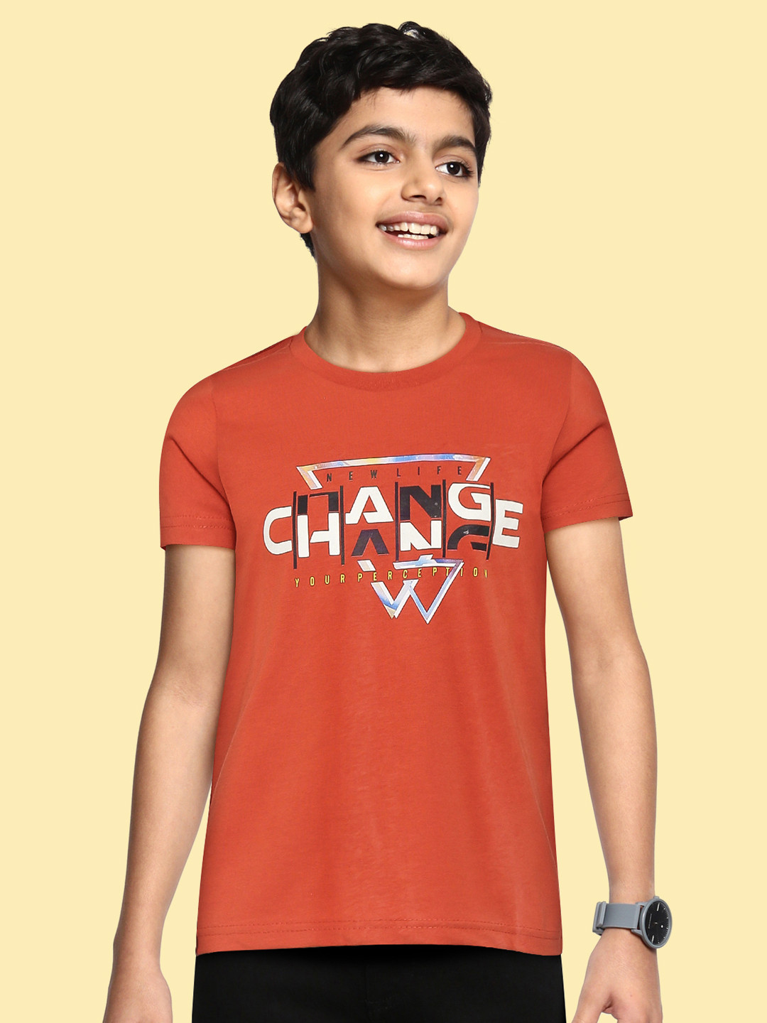 Monte Carlo Boys Rust Orange & White Typography Print Pure Cotton T-shirt