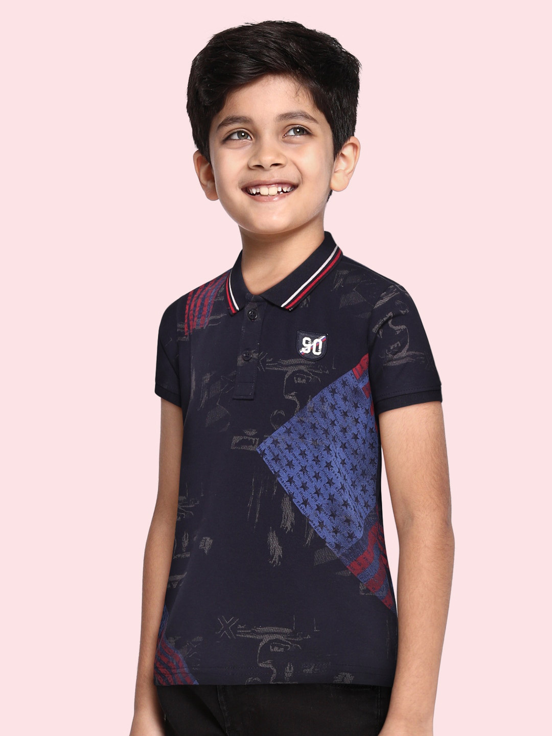 Monte Carlo Boys Navy Blue & Grey Polo Collar Pure Cotton T-shirt